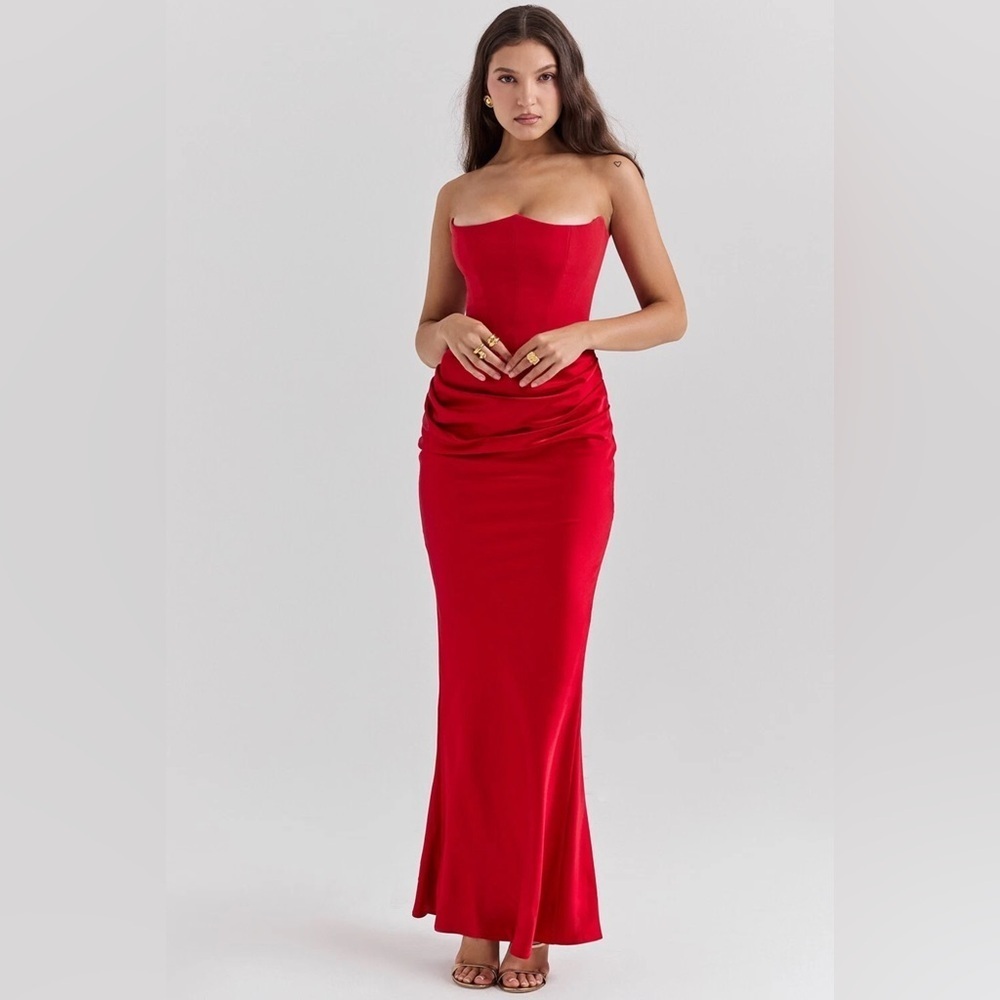 HOUSE OF CB 'Persephone' Scarlet Strapless Corset Maxi Dress